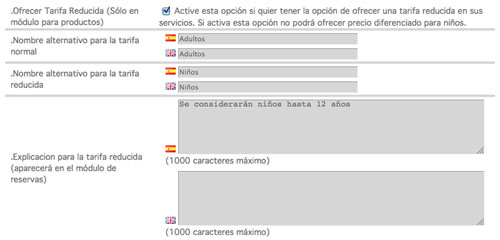 configuración de tarifa reducida